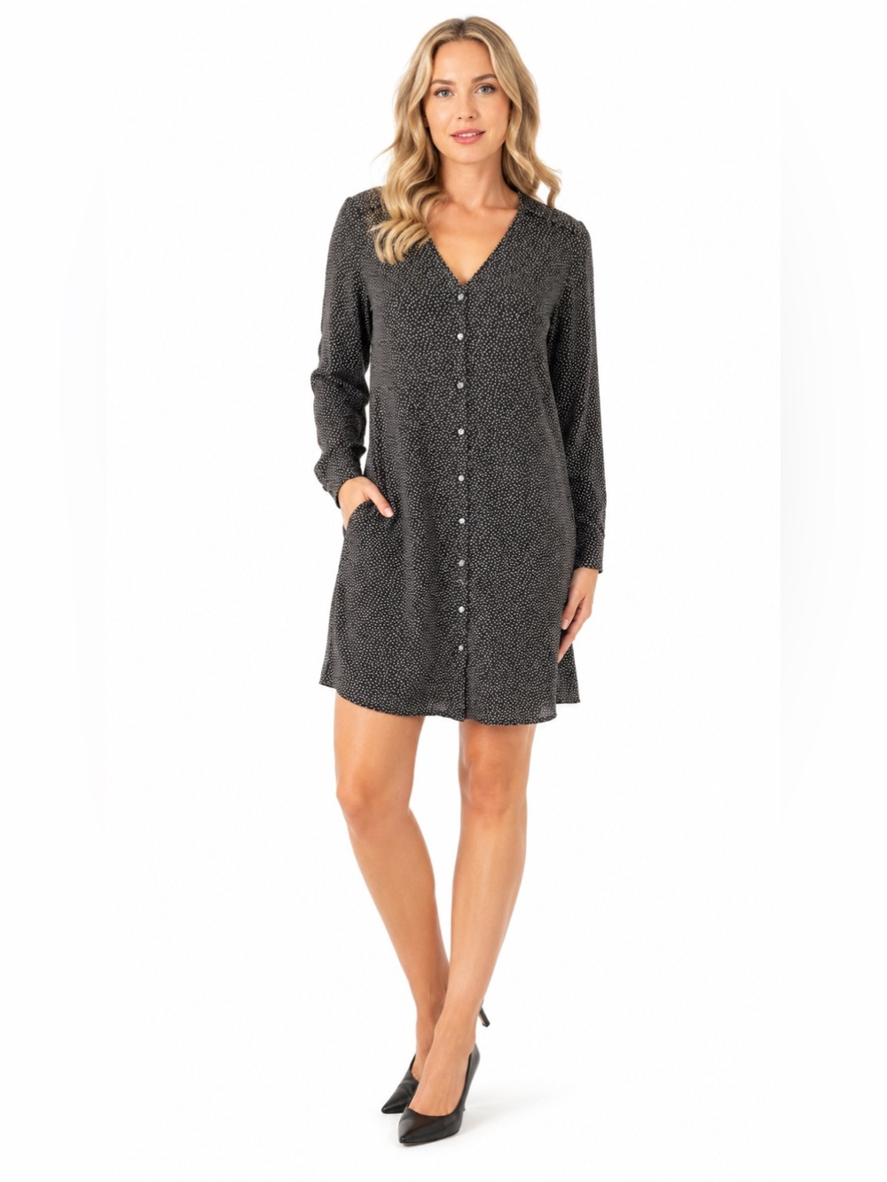 J.Crew Polka Dot Shirt Dress V-Neck Button Front Size M